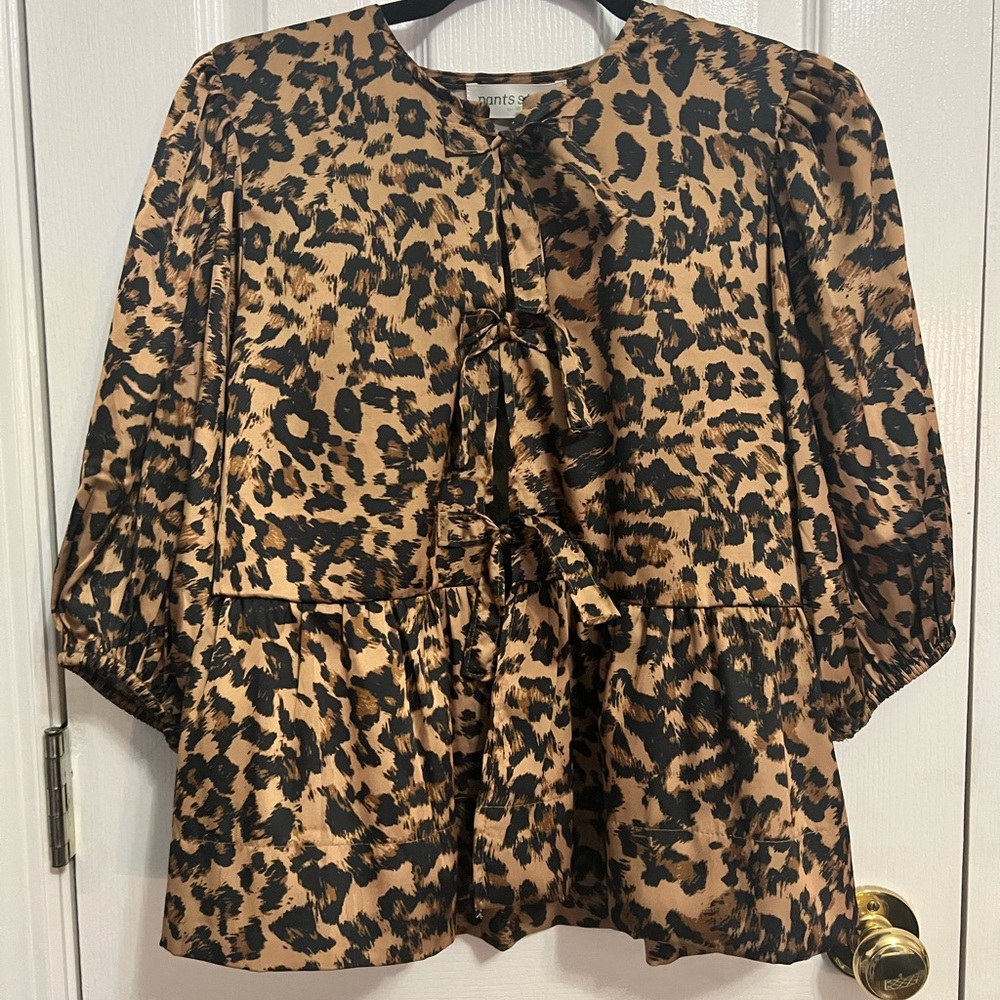 Leopard Print Blouse with Tie Front